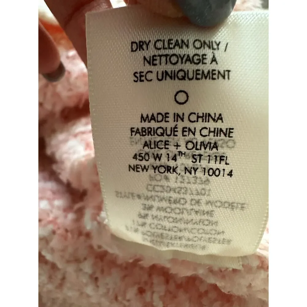 Alice + Olivia Noella Cropped Cardigan Medium Pink Boucle Knit Crew Button Front - Picture 8 of 15